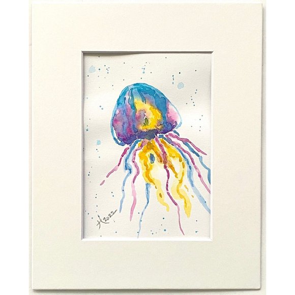 Colorful Jelly - Original Wall Art Watercolor Painting Matted Frame Ready 8”x10” - Picture 2 of 6